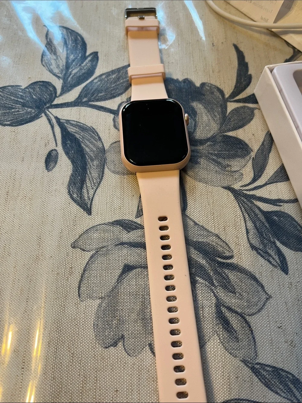 Pink Silicone Smartwatch with Square Touchscreen.